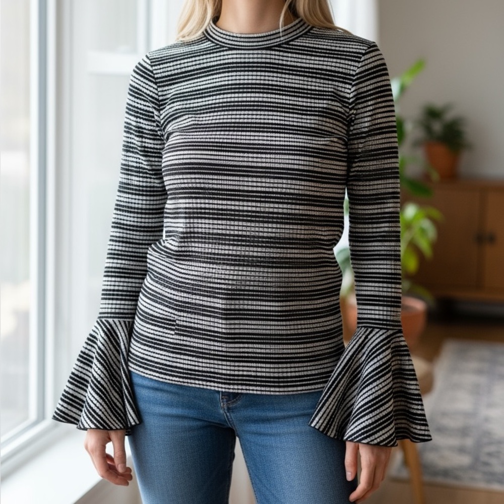 Zara Black and White Striped Sweatshirt